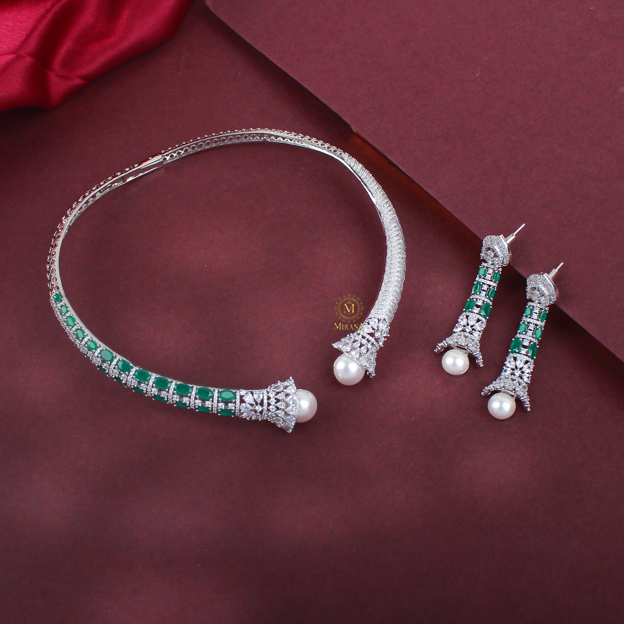 Grace Pearl CZ Designer Choker Set