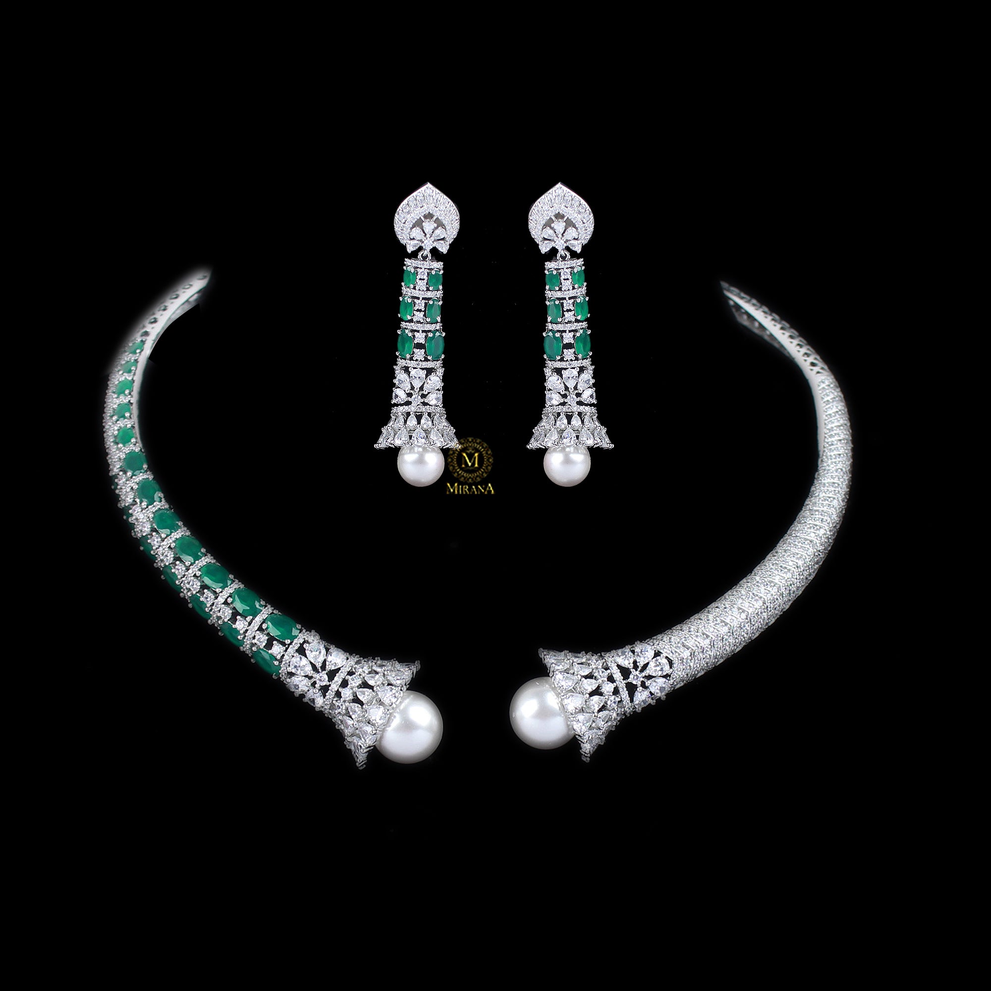 Grace Pearl CZ Designer Choker Set