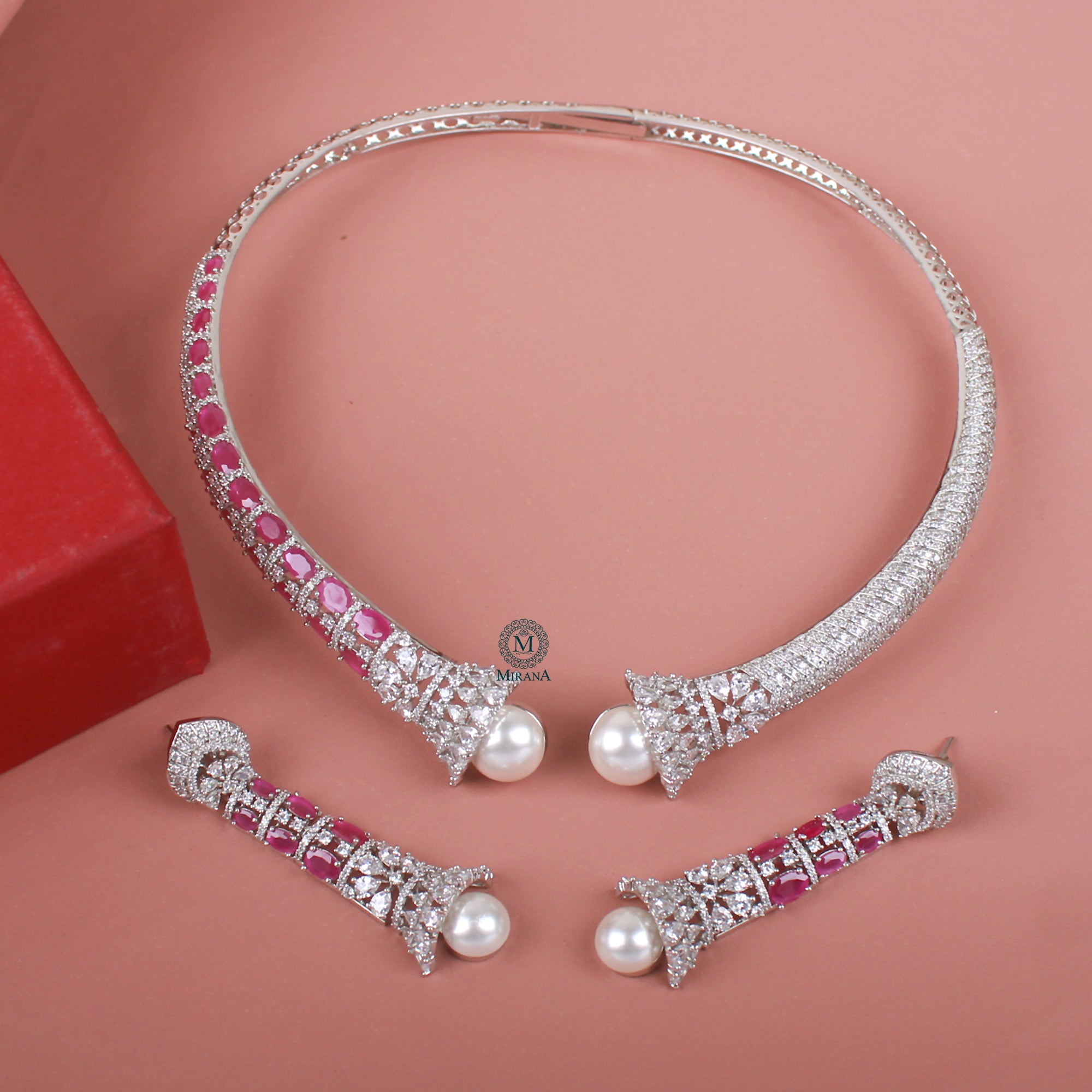 Grace Pearl CZ Designer Choker Set