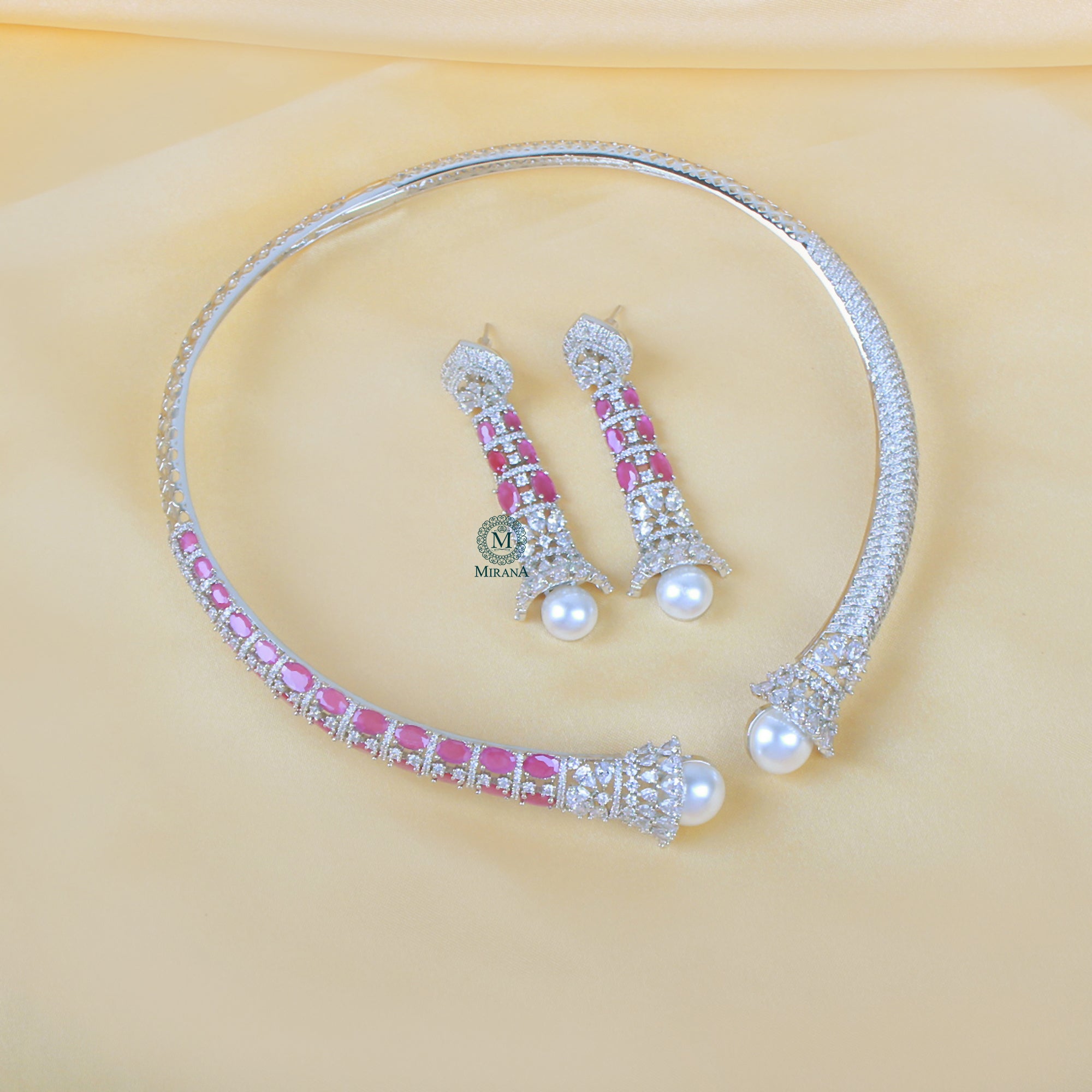 Grace Pearl CZ Designer Choker Set
