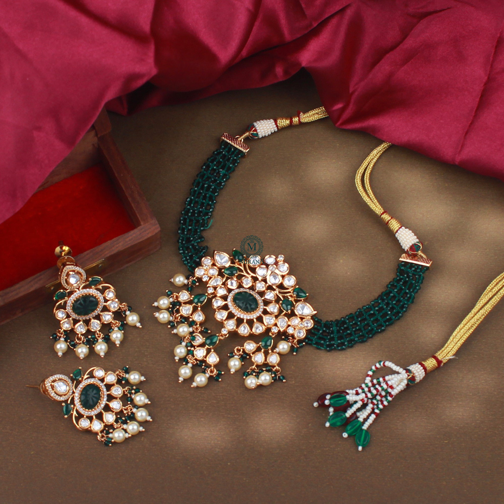 Ekta Emerald Green Polki Choker Set