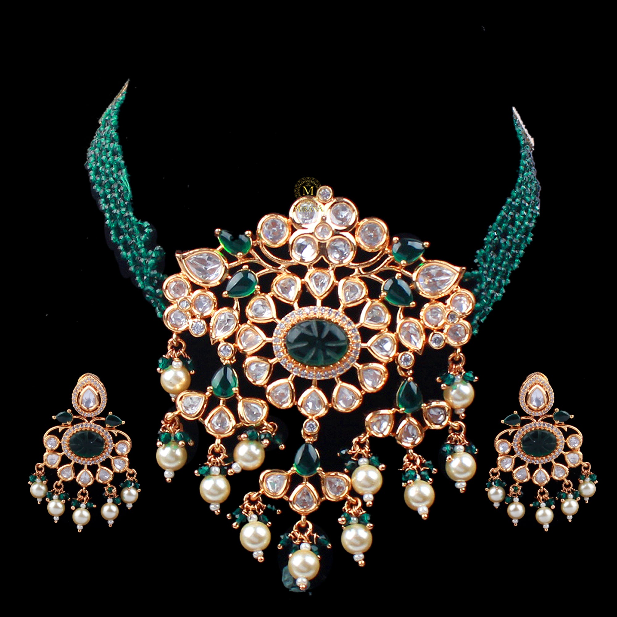 Ekta Emerald Green Polki Choker Set