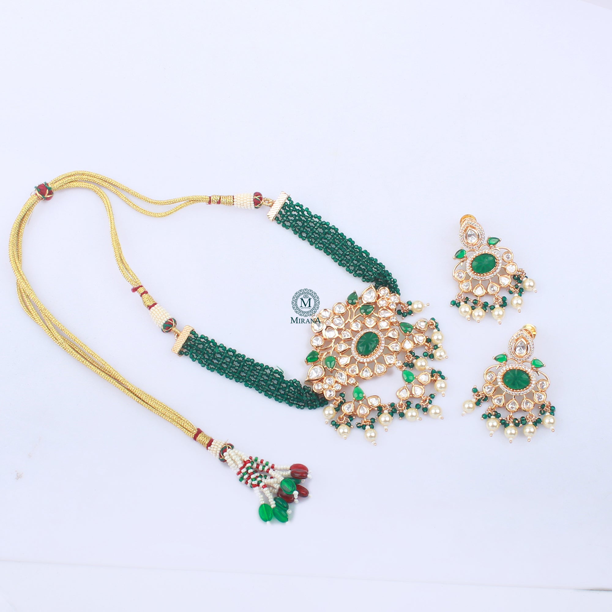 Ekta Emerald Green Polki Choker Set
