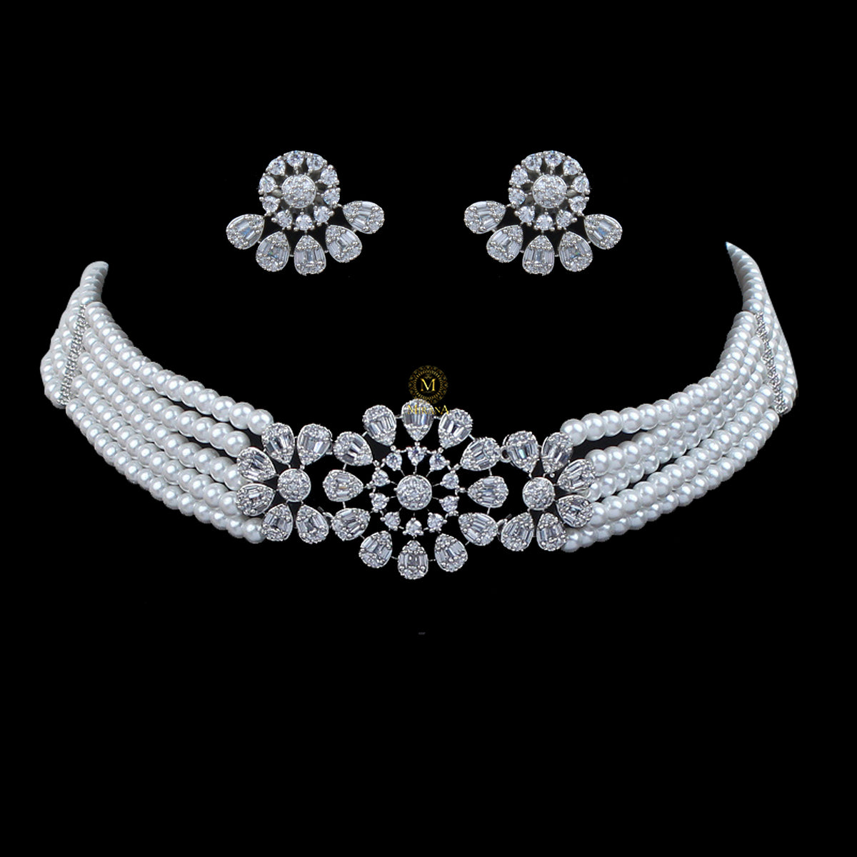 Allie Pearl CZ Designer Choker Set