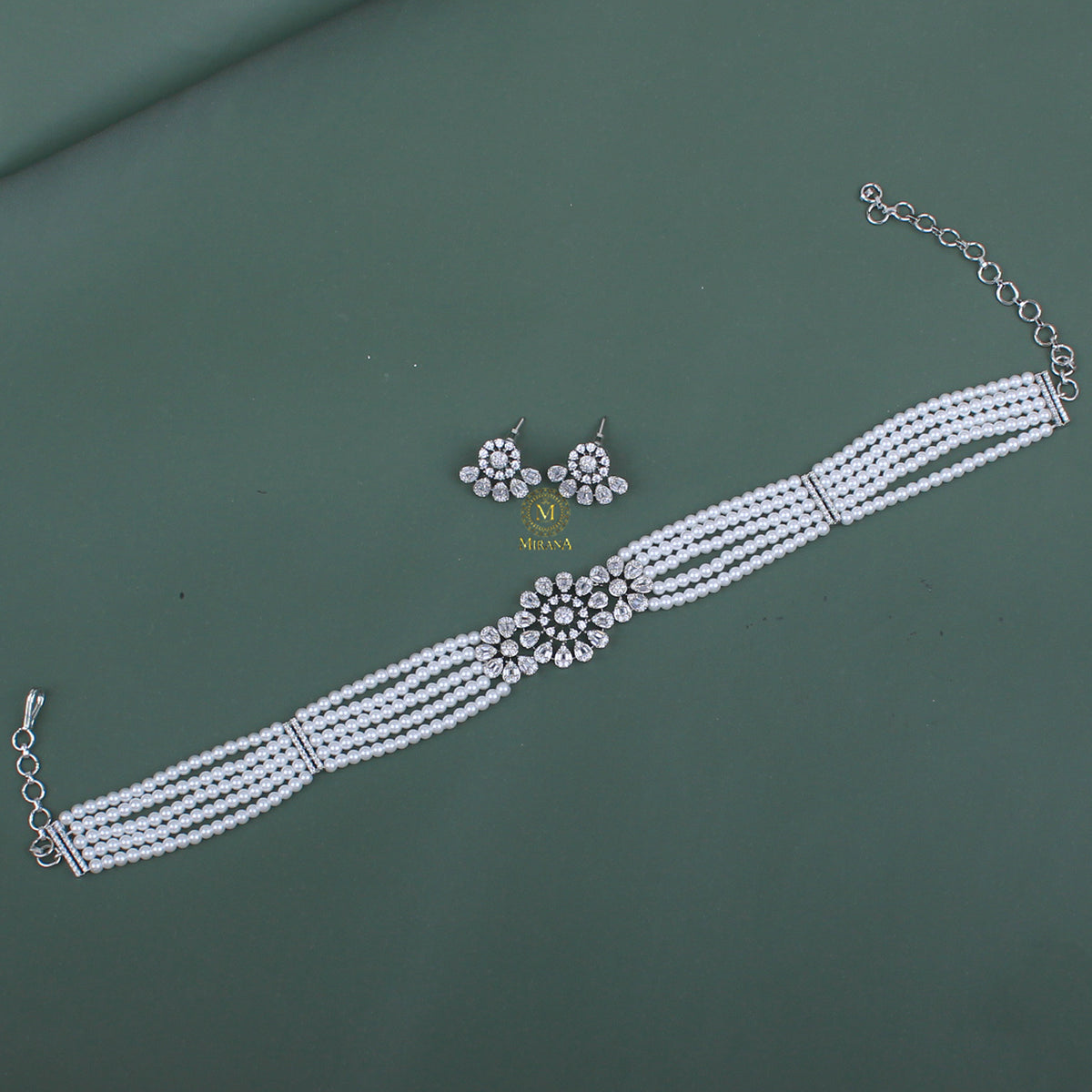 Allie Pearl CZ Designer Choker Set