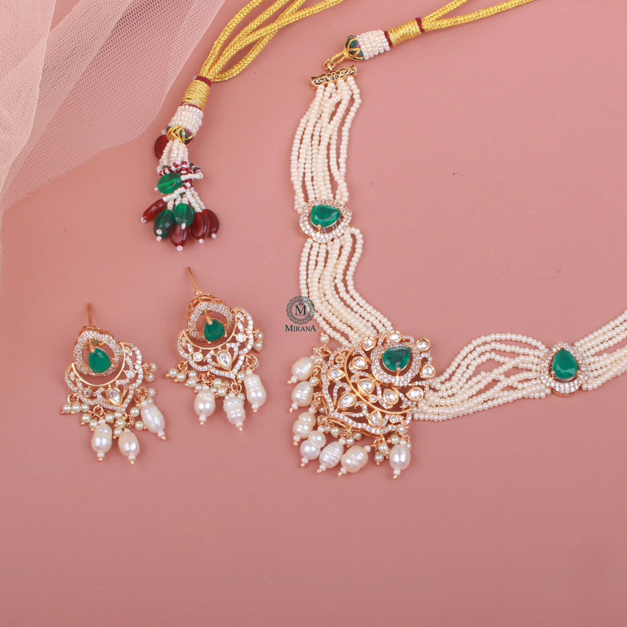 Vanya Emerald Green Polki Choker Set