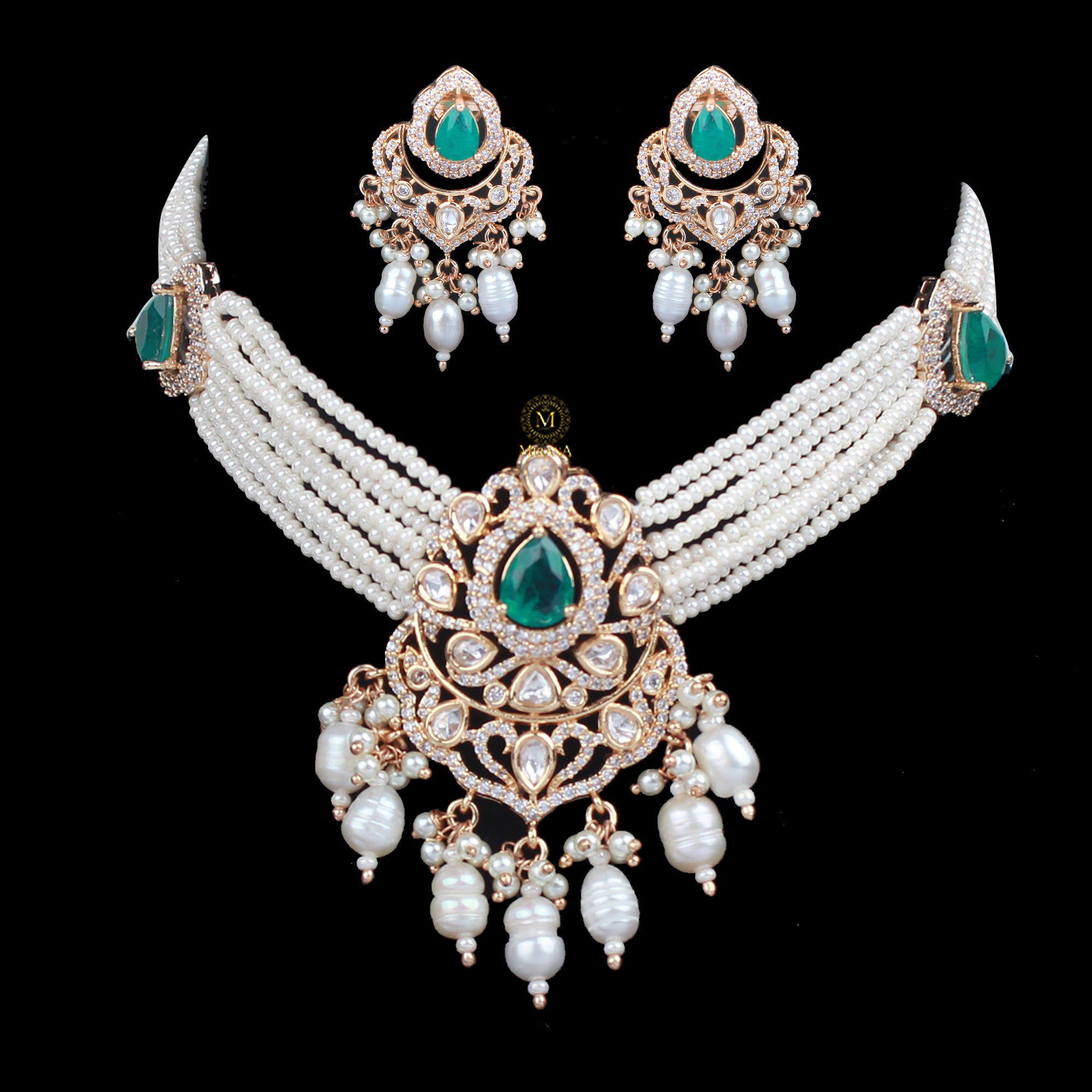 Vanya Emerald Green Polki Choker Set