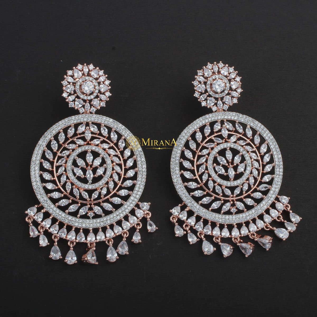 Mirana Jewels MJER21E036 Rose Gold finish CZ Chandbalis