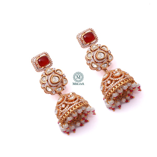 Sundari Ruby Moissanite Designer Jhumkas