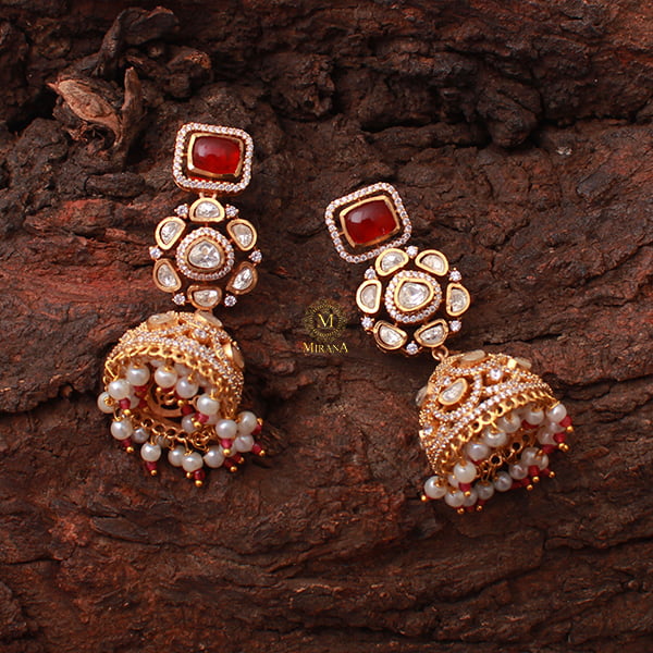 Sundari Ruby Moissanite Designer Jhumkas
