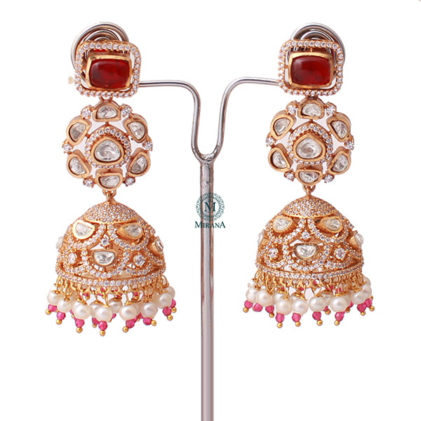 Sundari Ruby Moissanite Designer Jhumkas