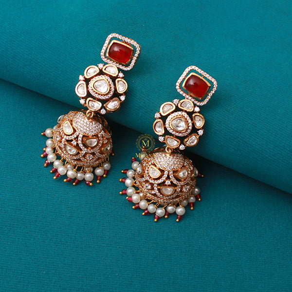 Sundari Ruby Moissanite Designer Jhumkas