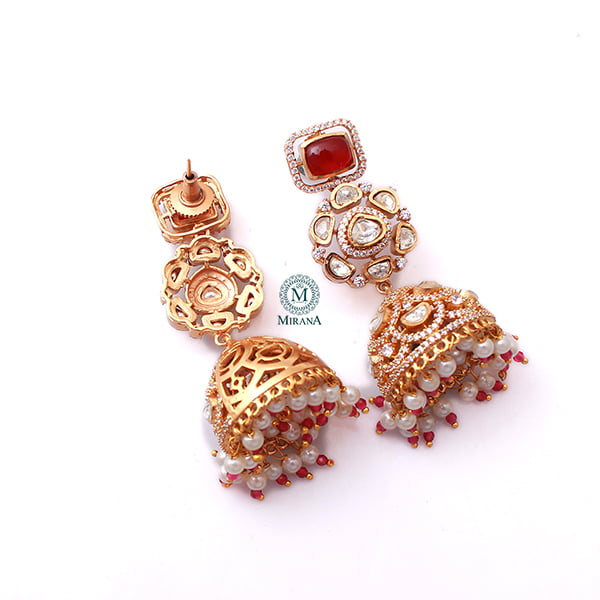 Sundari Ruby Moissanite Designer Jhumkas