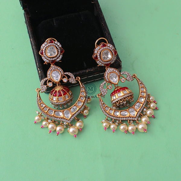 Esha Ruby Pearl Polki Designer Earrings