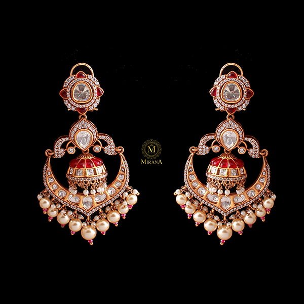 Esha Ruby Pearl Polki Designer Earrings