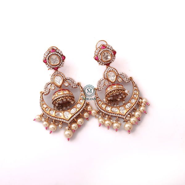 Esha Ruby Pearl Polki Designer Earrings