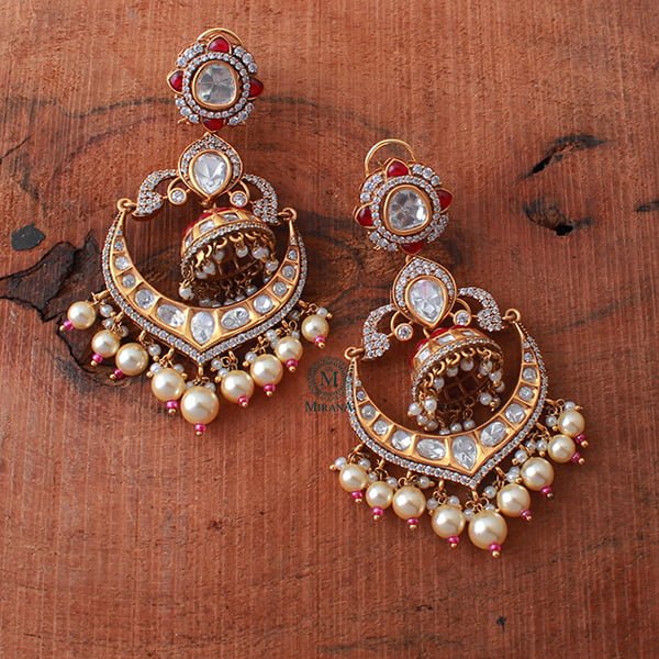 Esha Ruby Pearl Polki Designer Earrings