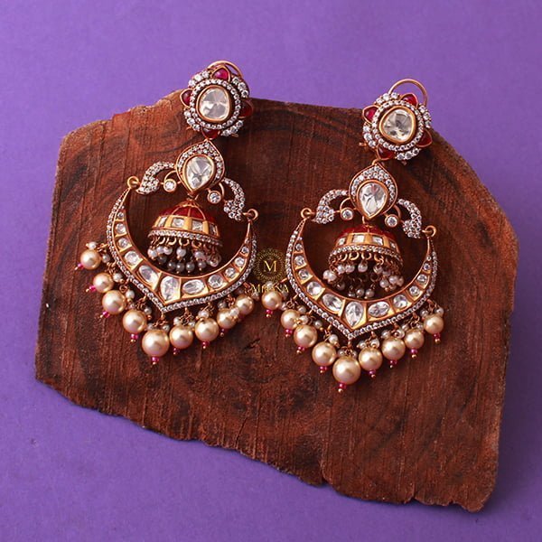 Esha Ruby Pearl Polki Designer Earrings