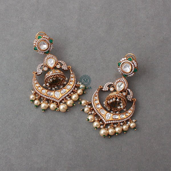 Esha Emerald Green Pearl Polki Earrings