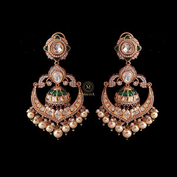 Esha Emerald Green Pearl Polki Earrings