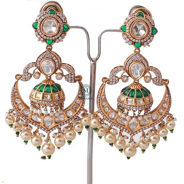 Esha Emerald Green Pearl Polki Earrings