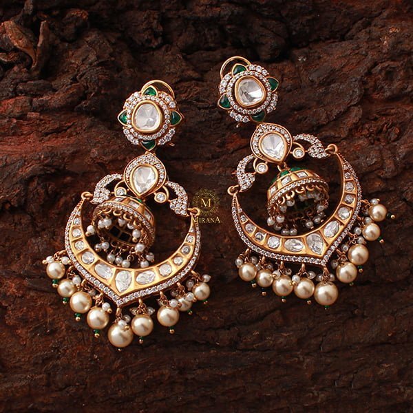 Esha Emerald Green Pearl Polki Earrings