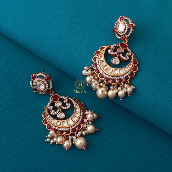 Diksha Ruby Pearl Polki Designer Earrings