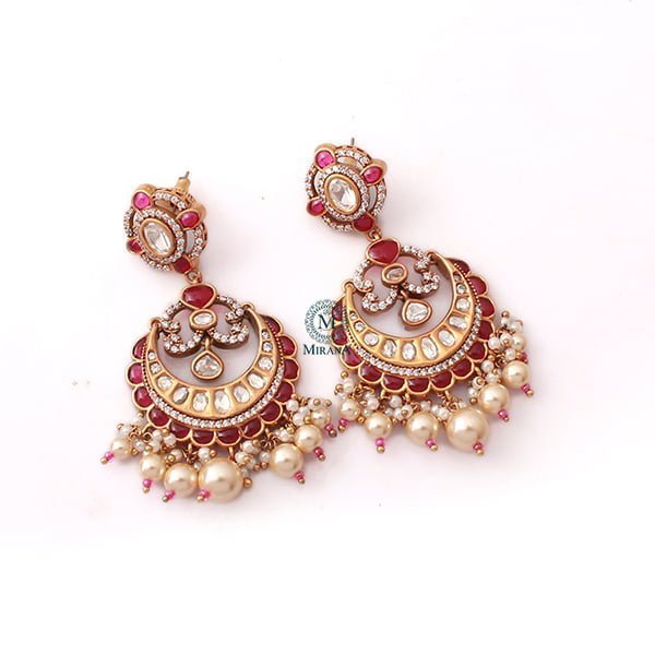 Diksha Ruby Pearl Polki Designer Earrings