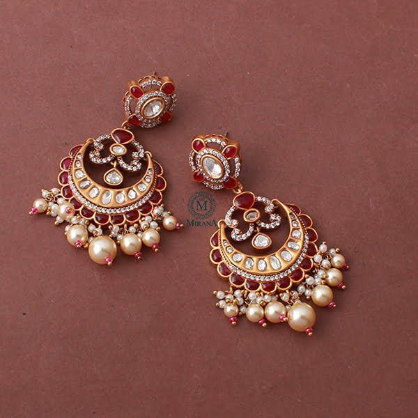 Diksha Ruby Pearl Polki Designer Earrings