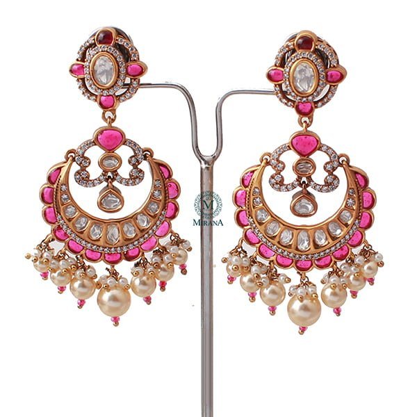 Diksha Ruby Pearl Polki Designer Earrings