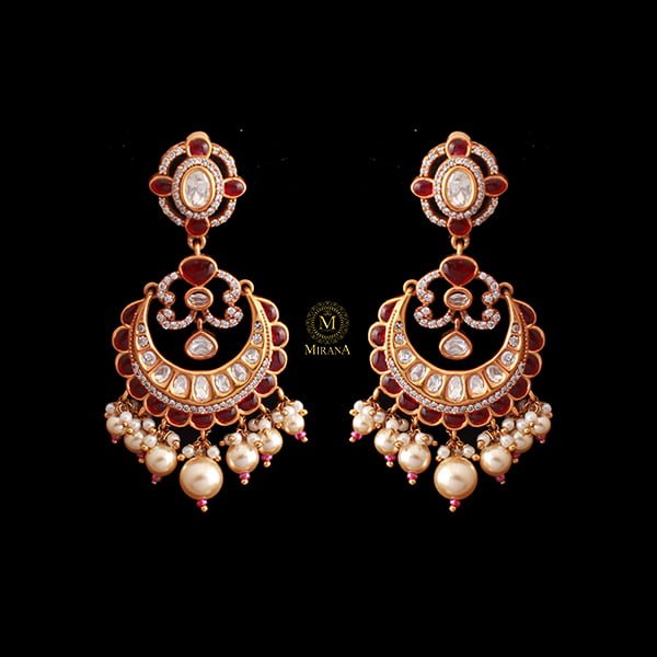 Diksha Ruby Pearl Polki Designer Earrings