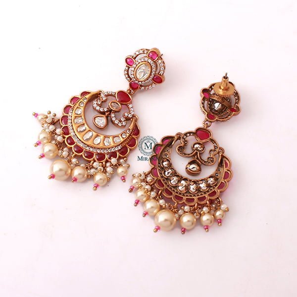 Diksha Ruby Pearl Polki Designer Earrings