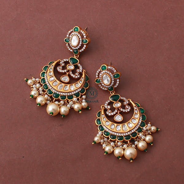 Diksha Emerald Green Pearl Polki Earrings