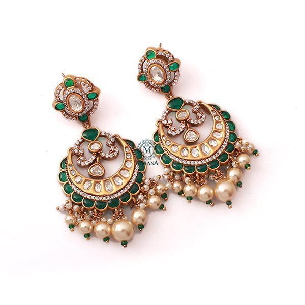 Diksha Emerald Green Pearl Polki Earrings