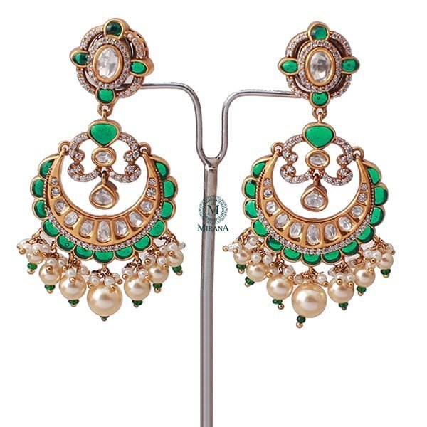 Diksha Emerald Green Pearl Polki Earrings