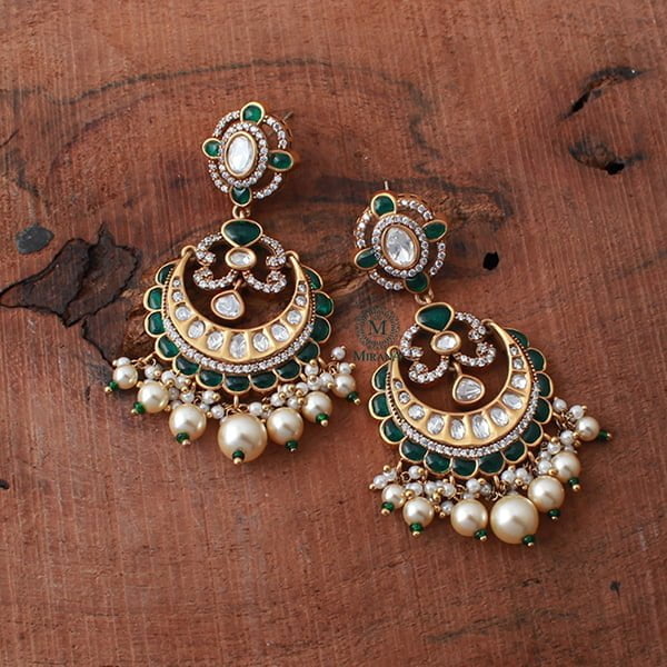 Diksha Emerald Green Pearl Polki Earrings