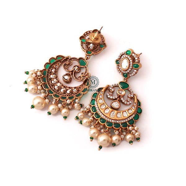 Diksha Emerald Green Pearl Polki Earrings