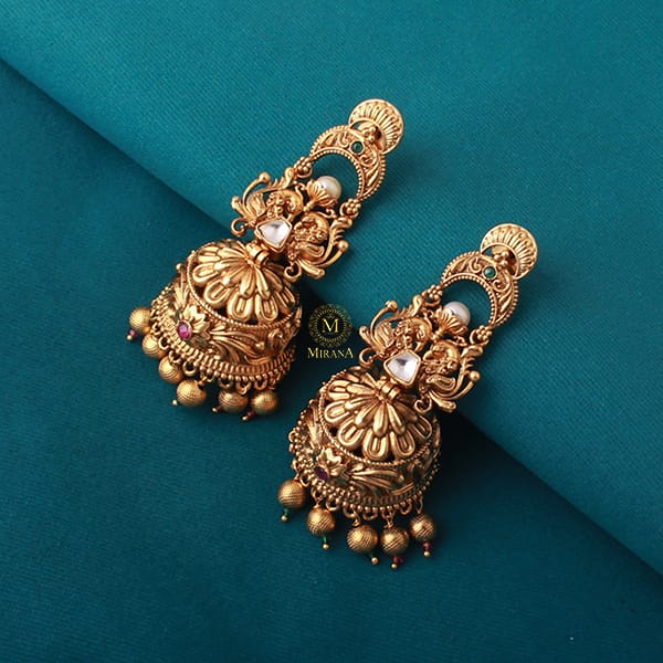 Rasika Ruby Green Antique Jhumkas