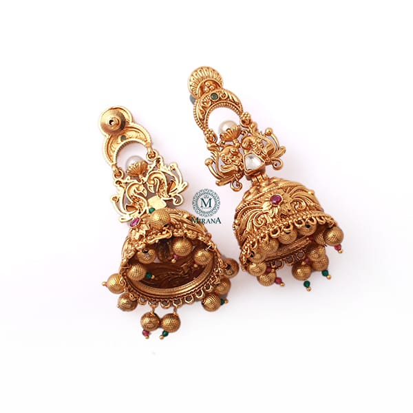 Rasika Ruby Green Antique Jhumkas