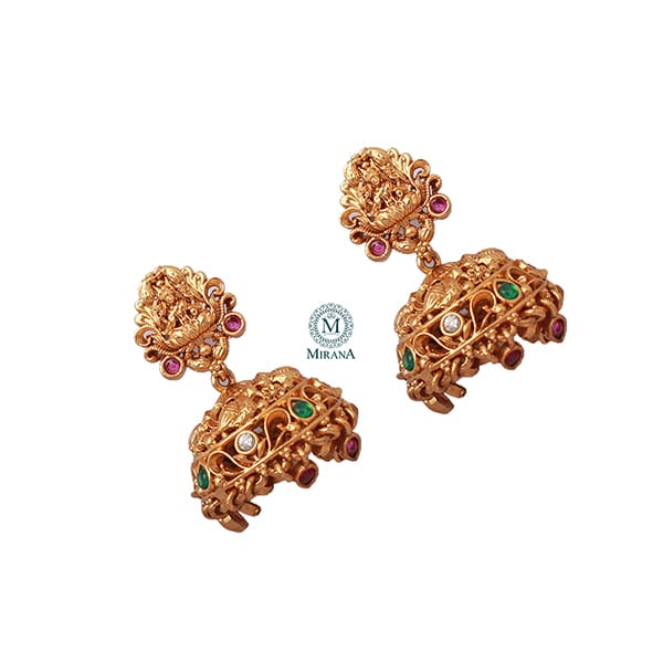 Laxmi Ruby Green Antique Designer Jhumkas