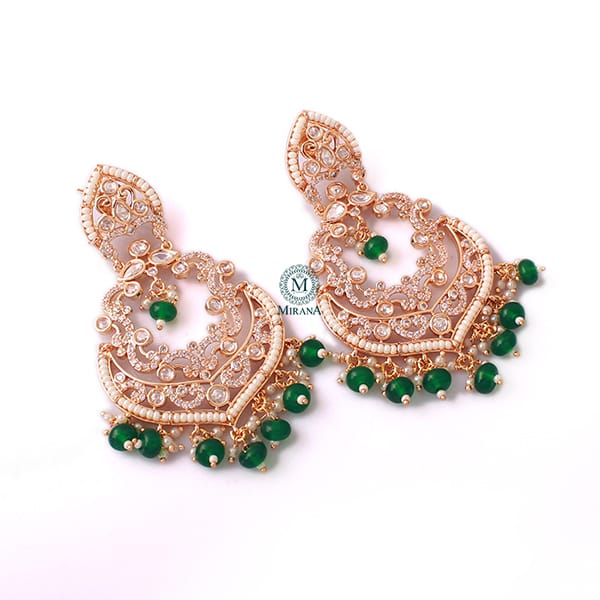 Kaveri Emerald Green Pearl Polki Chandbalis