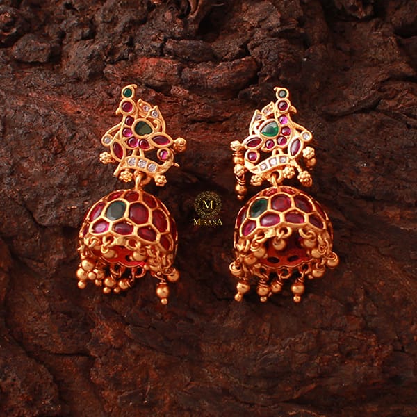 Meher Ruby Green Antique Jhumkas