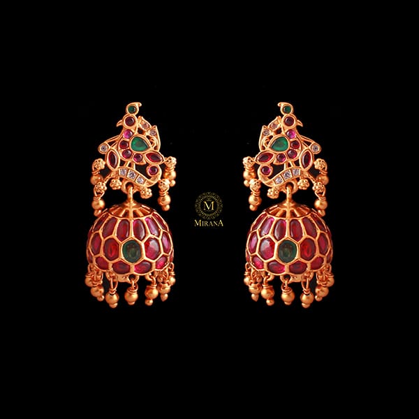 Meher Ruby Green Antique Jhumkas