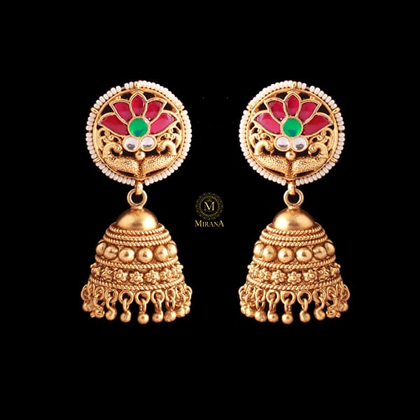 Saachi Ruby Green Antique Jhumkas