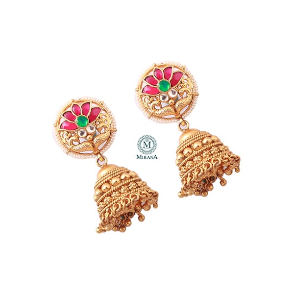 Saachi Ruby Green Antique Jhumkas