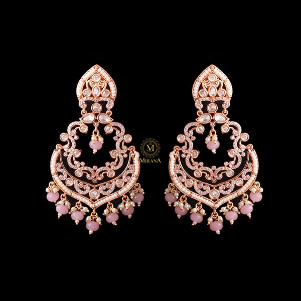 Kaveri Pastel Pink Pearl Polki Chandbalis