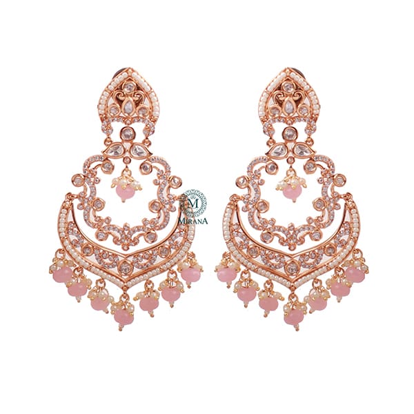 Kaveri Pastel Pink Pearl Polki Chandbalis