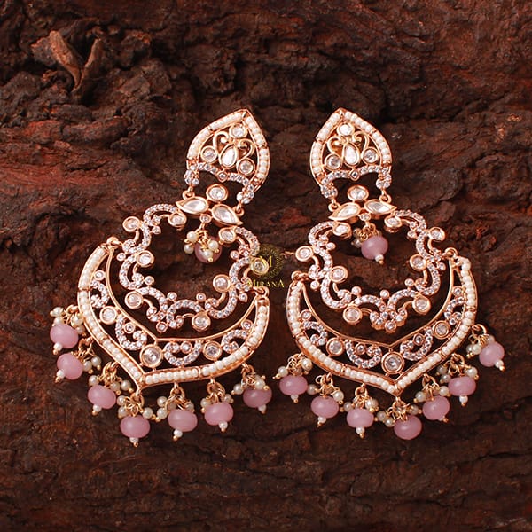 Kaveri Pastel Pink Pearl Polki Chandbalis