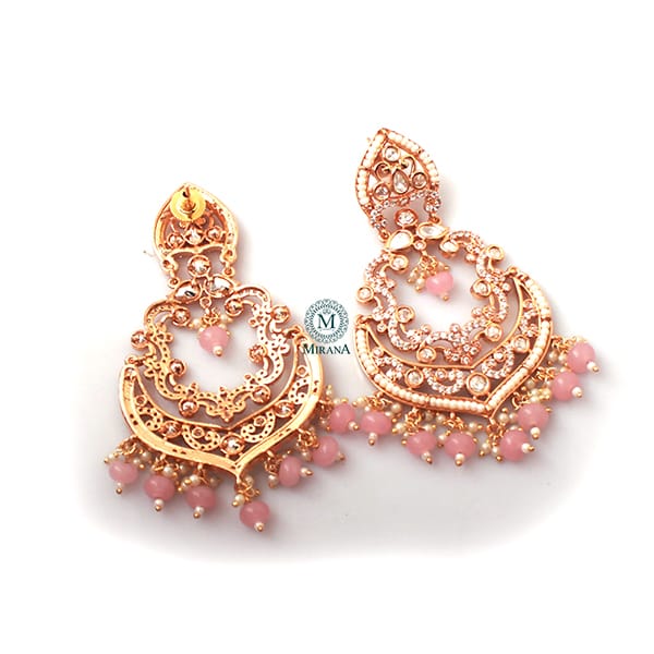 Kaveri Pastel Pink Pearl Polki Chandbalis