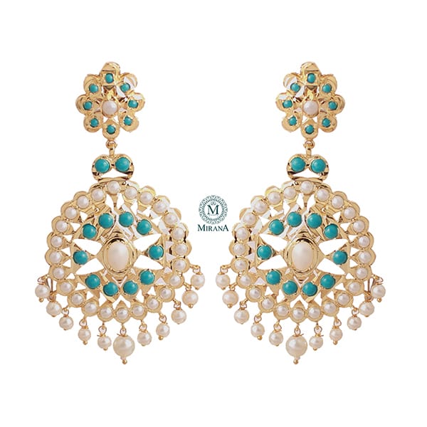 Nayanika Turquoise Pearl Jadau Earrings